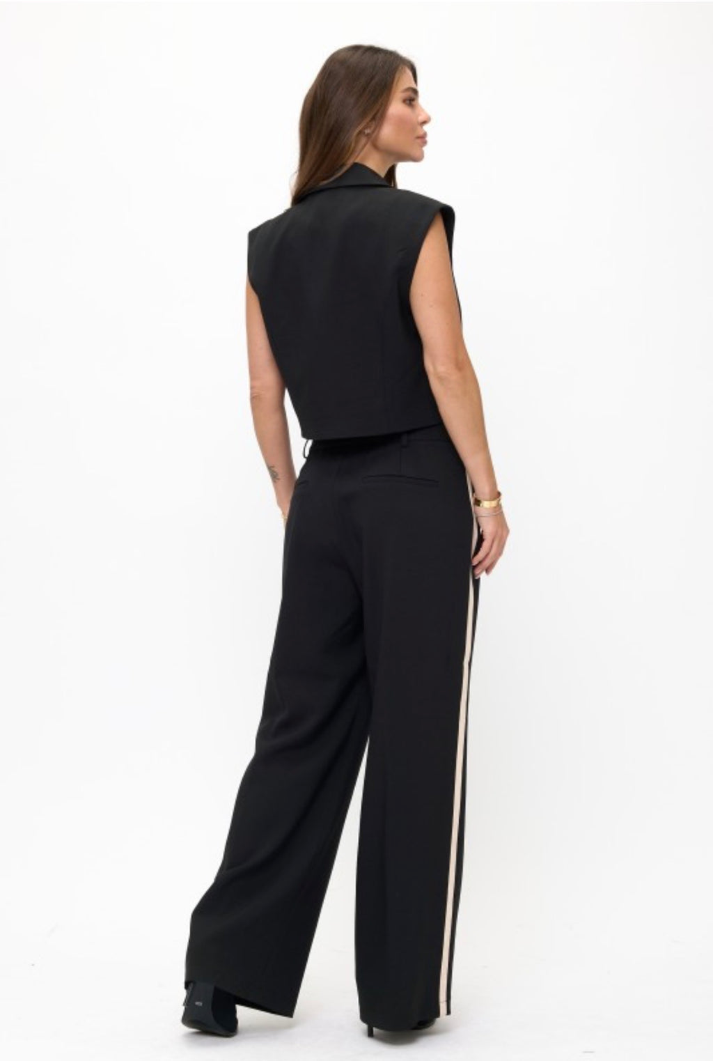 Black Vest and Pants Set with Accent Tuxedo Stripe
