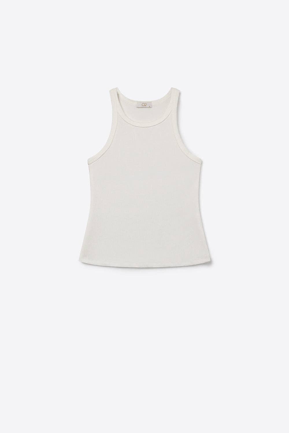 White Ribbed Crew Neck Tank Top with Racerback Sleeve
