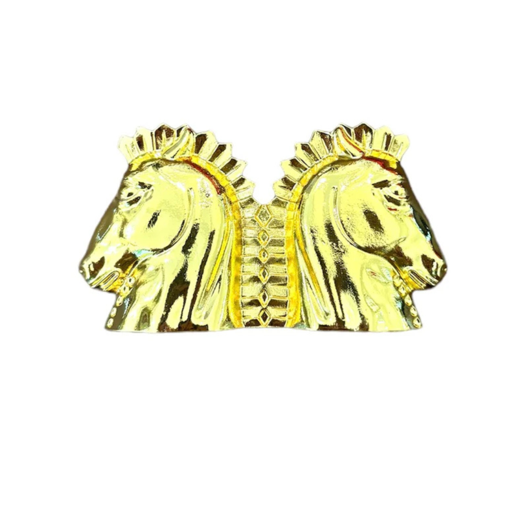 Gold Trojan Horse Interchangeable Artisan Metal Belt Buckle and Leather Belt Included