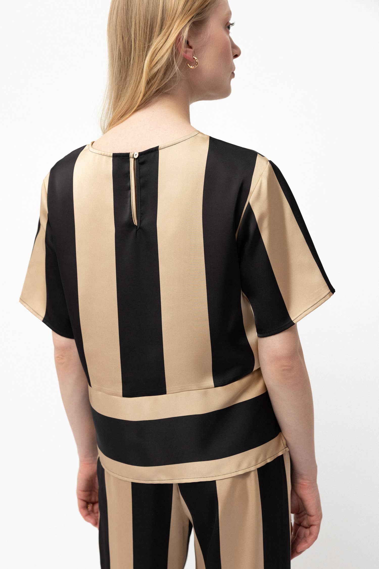 Satin Striped Blouse and Pant Set