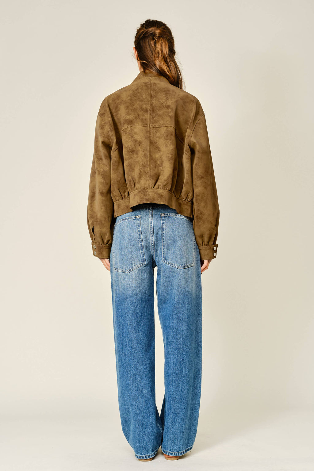 Cognac Vintage Leather Belted Bomber