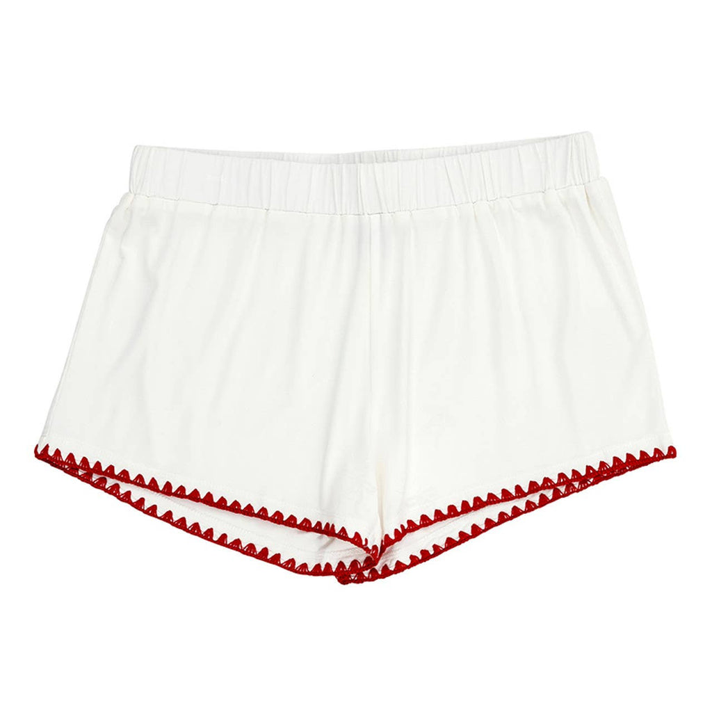 Short Bamboo PJ Set - White + Red Whip Stitch