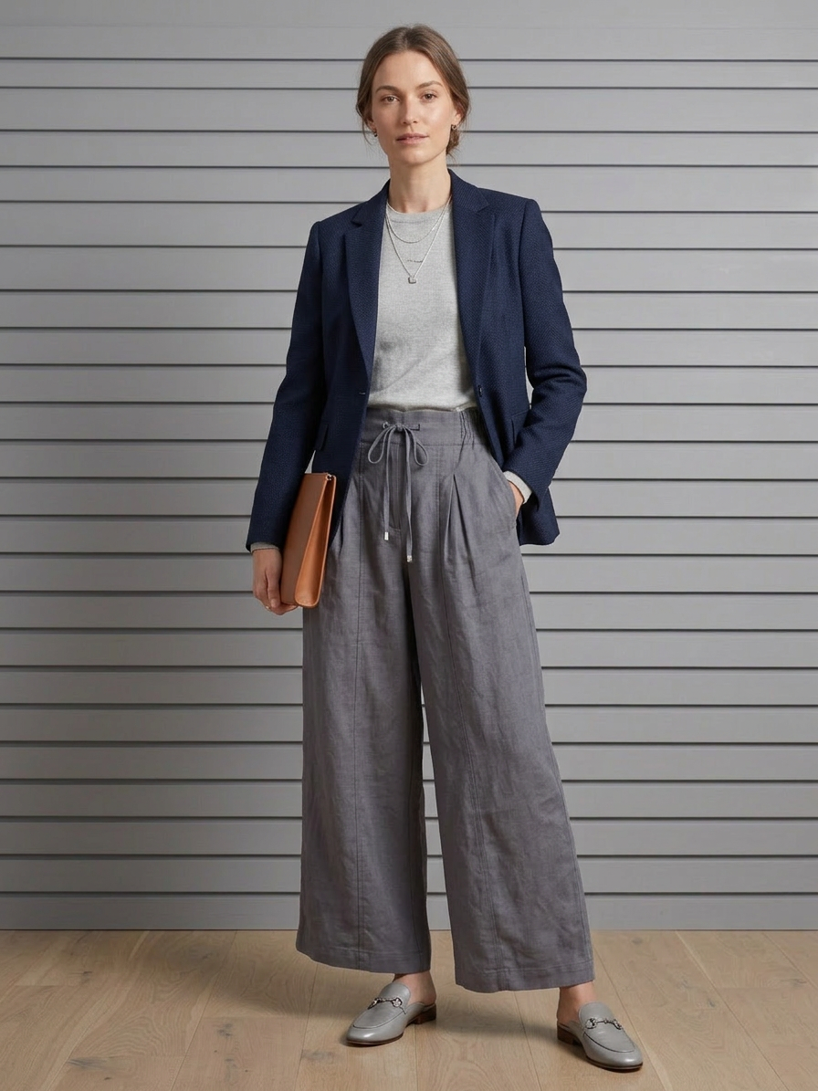 Grey Wide Leg Cotton Pants