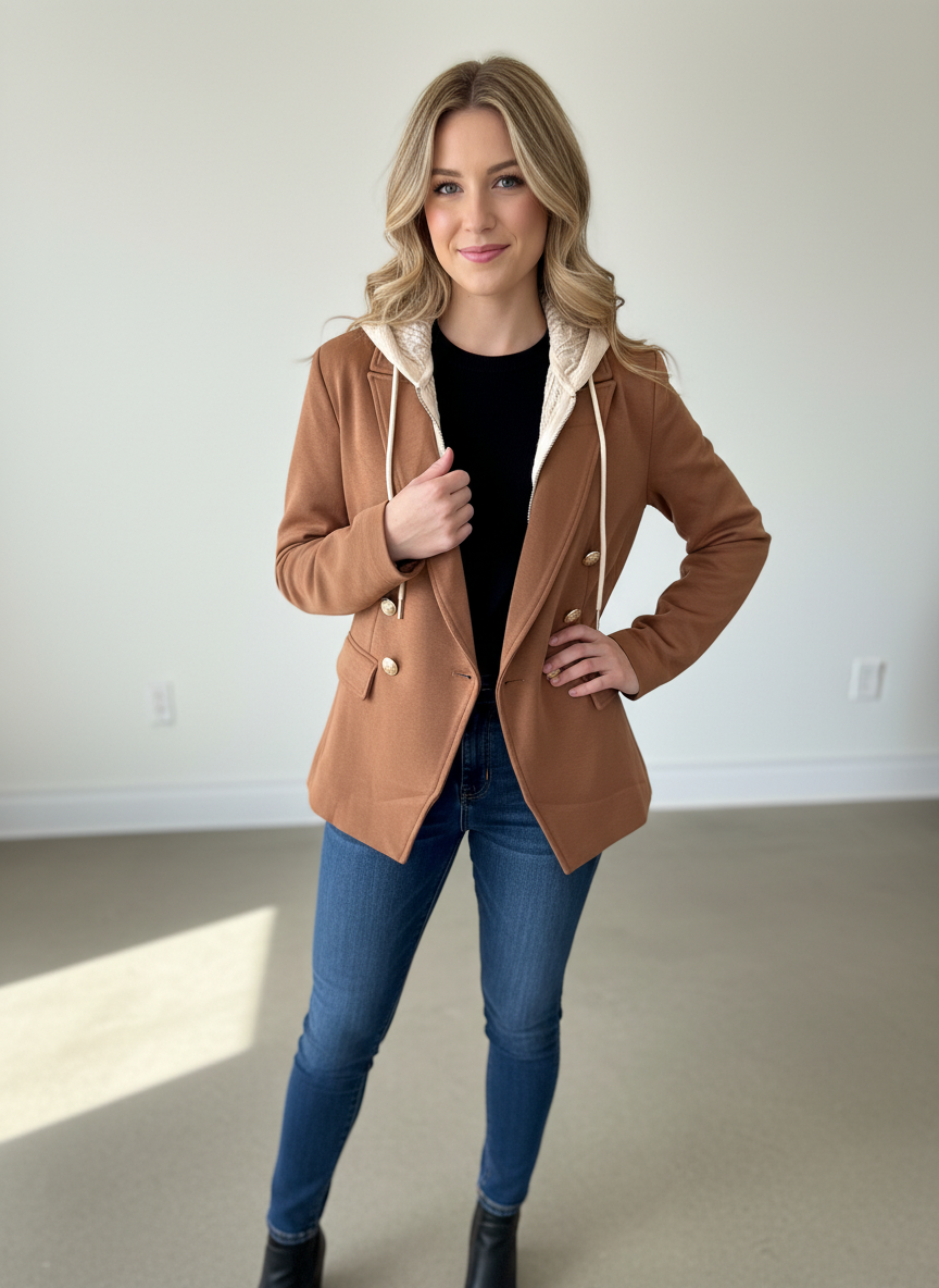 Helen Double Breasted Blazer With Detachable Hoodie