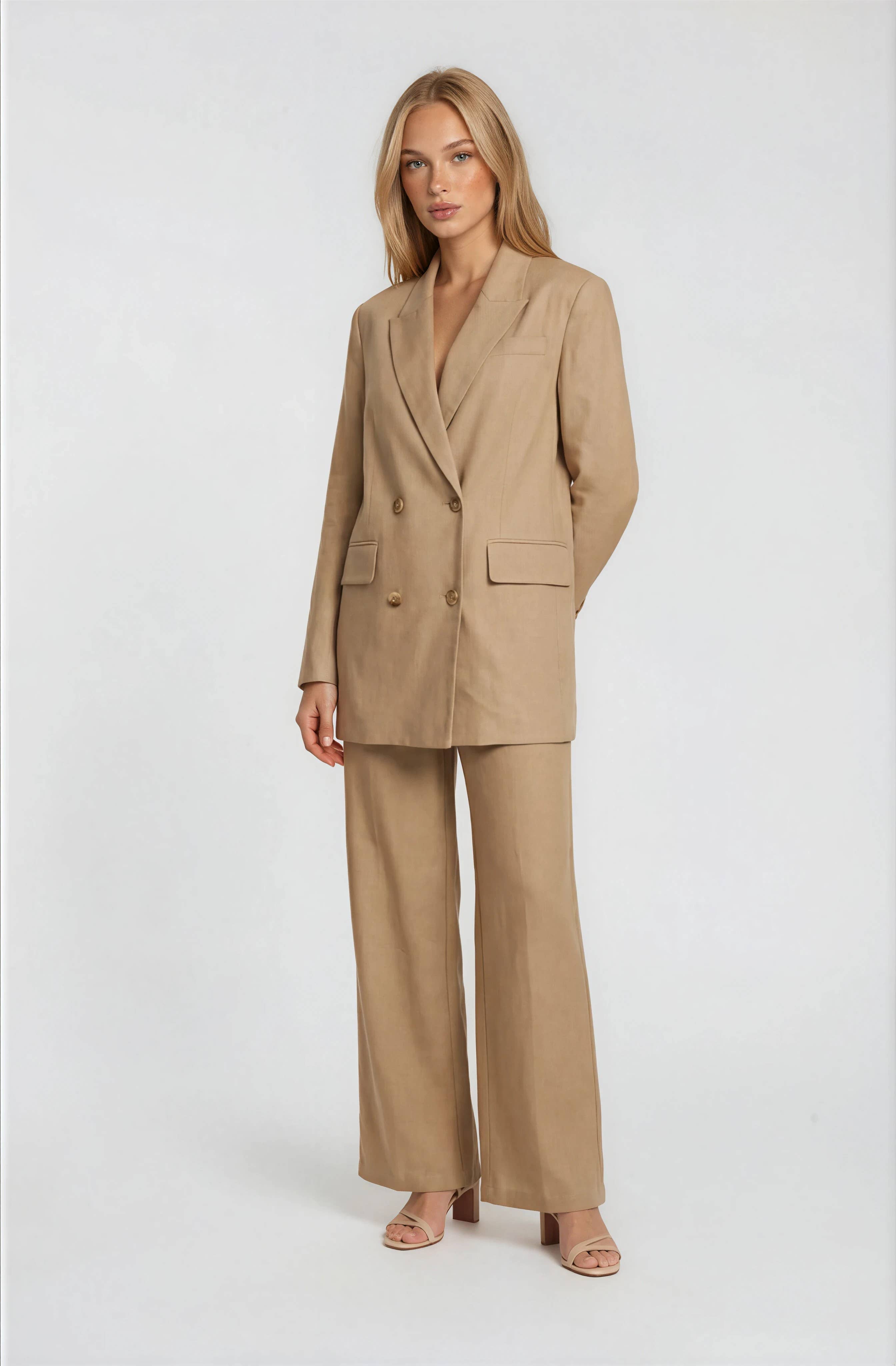 Camel Wide Leg Every Ocassion Suit Set