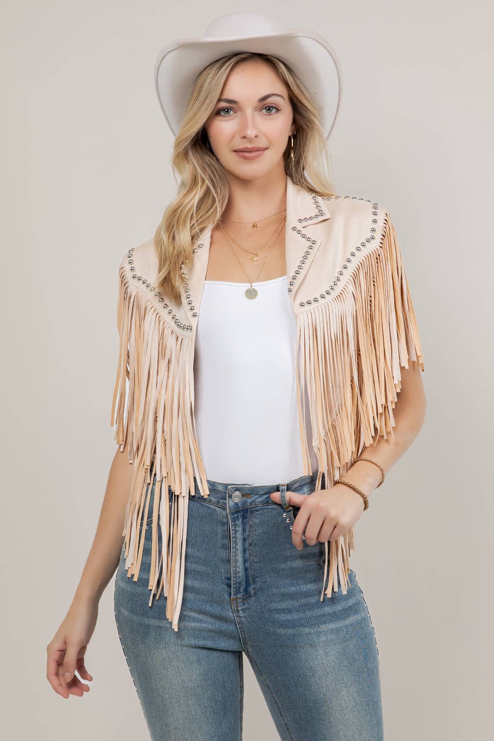 Dark Cream Studded Fringe Shawl
