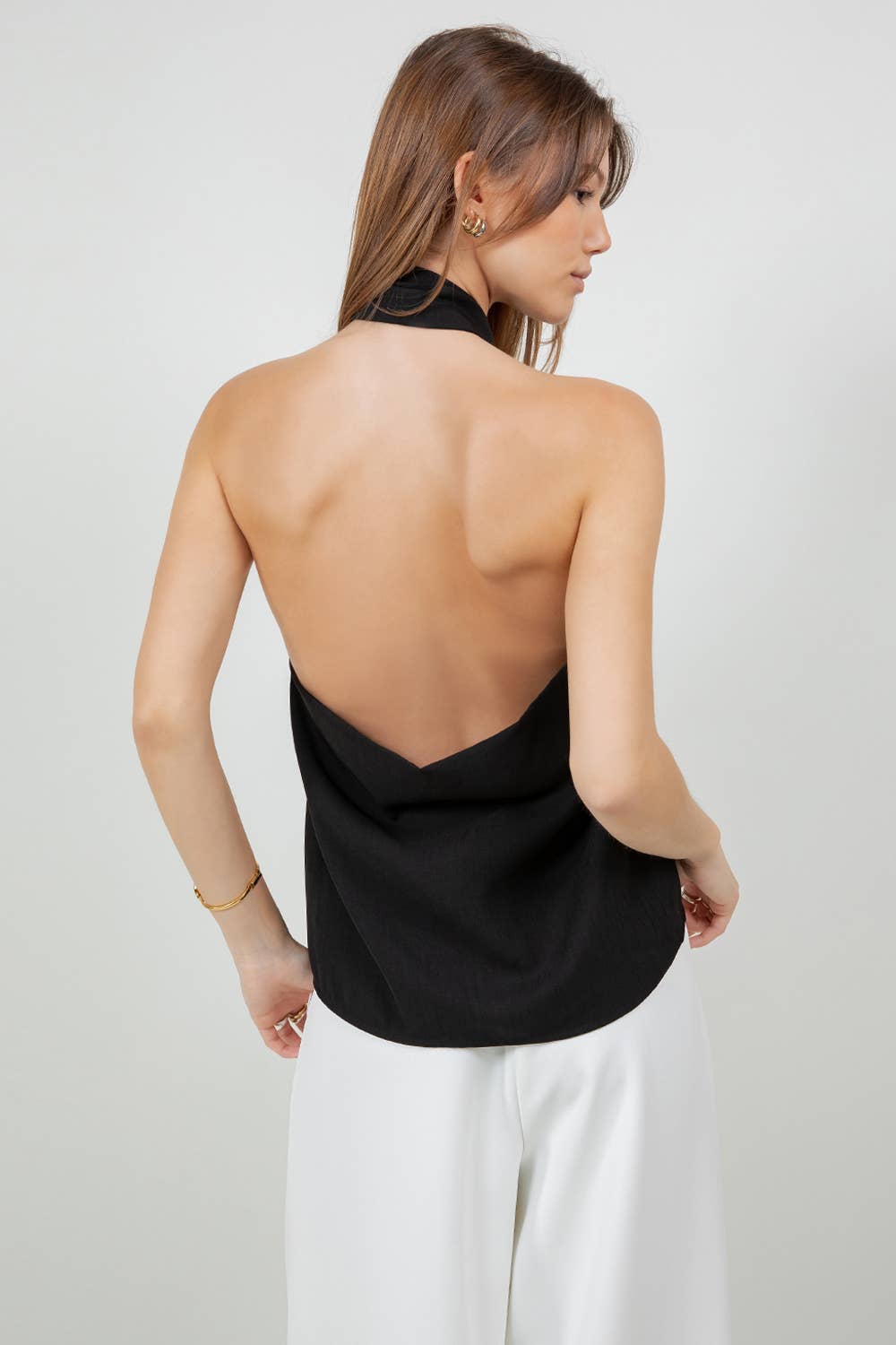 ADJUSTABLE HALTER SCARF NECK BLOUSE