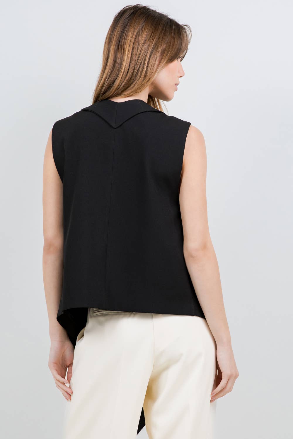Black Woven Vest With Attached Scarf