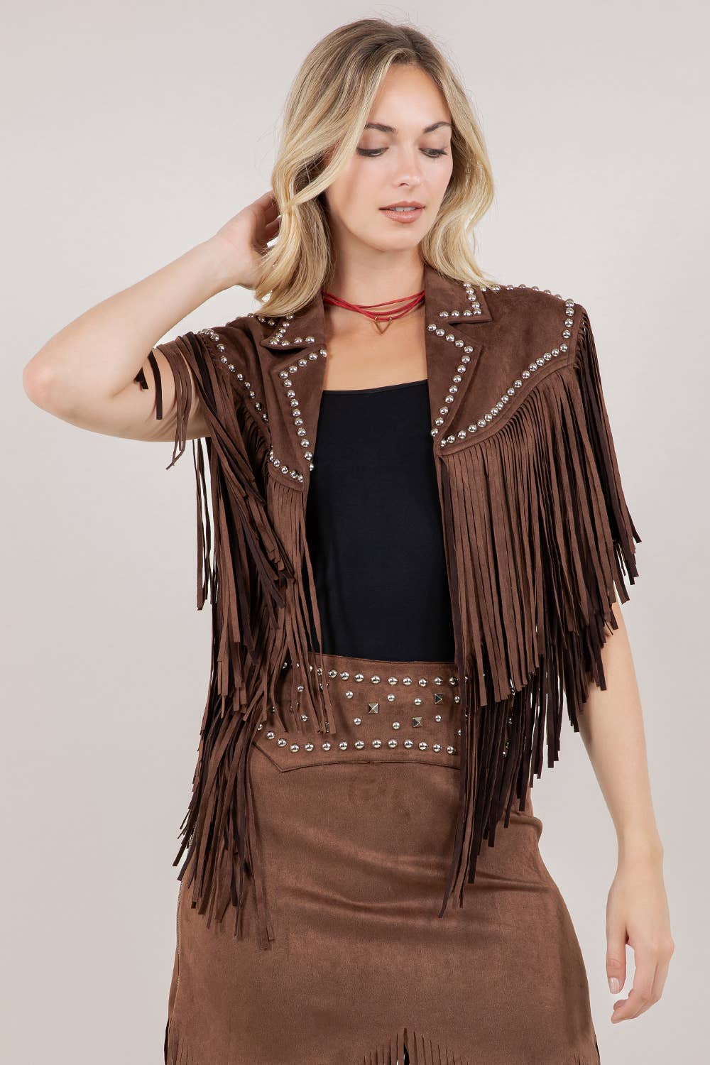 Suede Like Fringe Studded Shawl