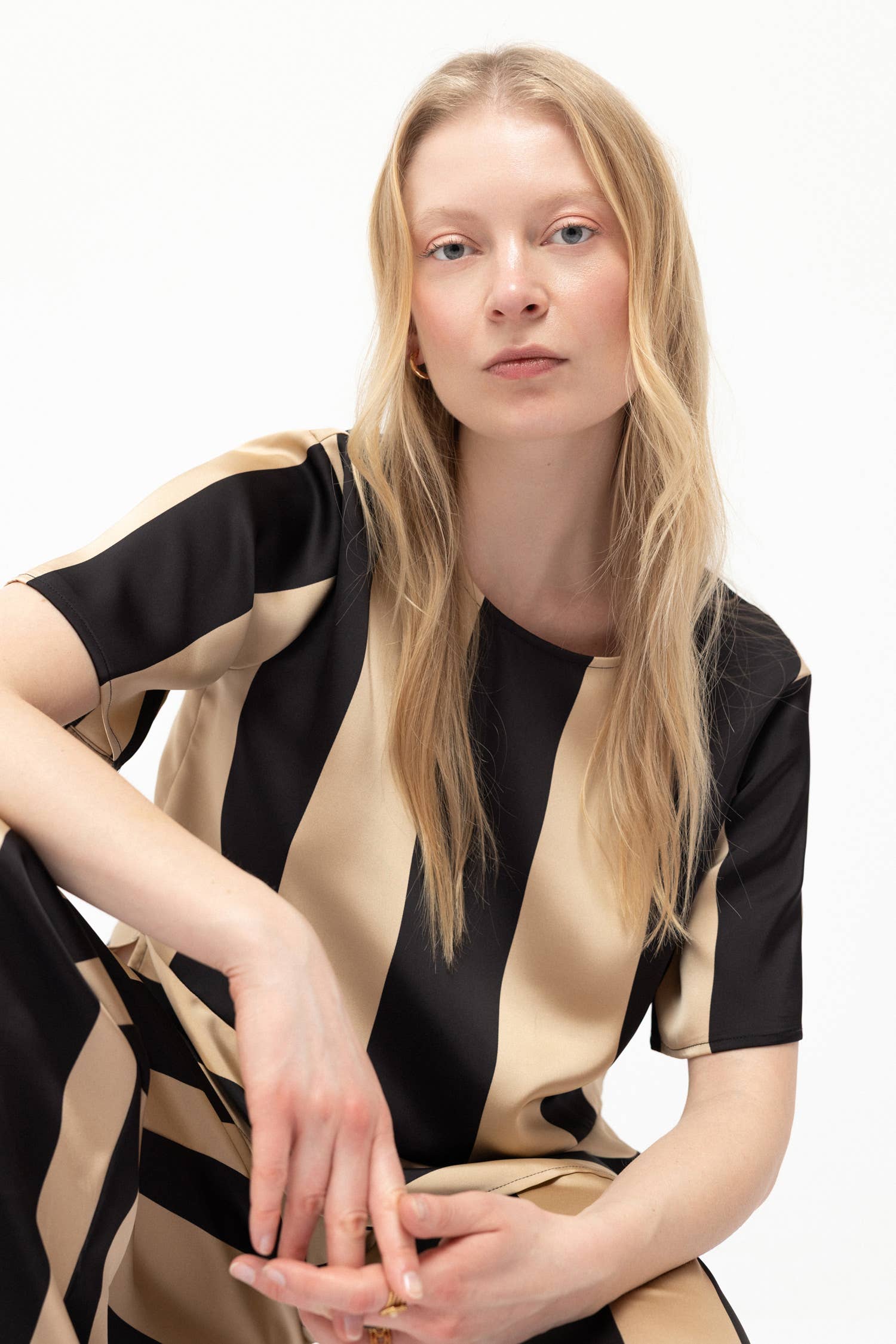 Satin Striped Blouse and Pant Set