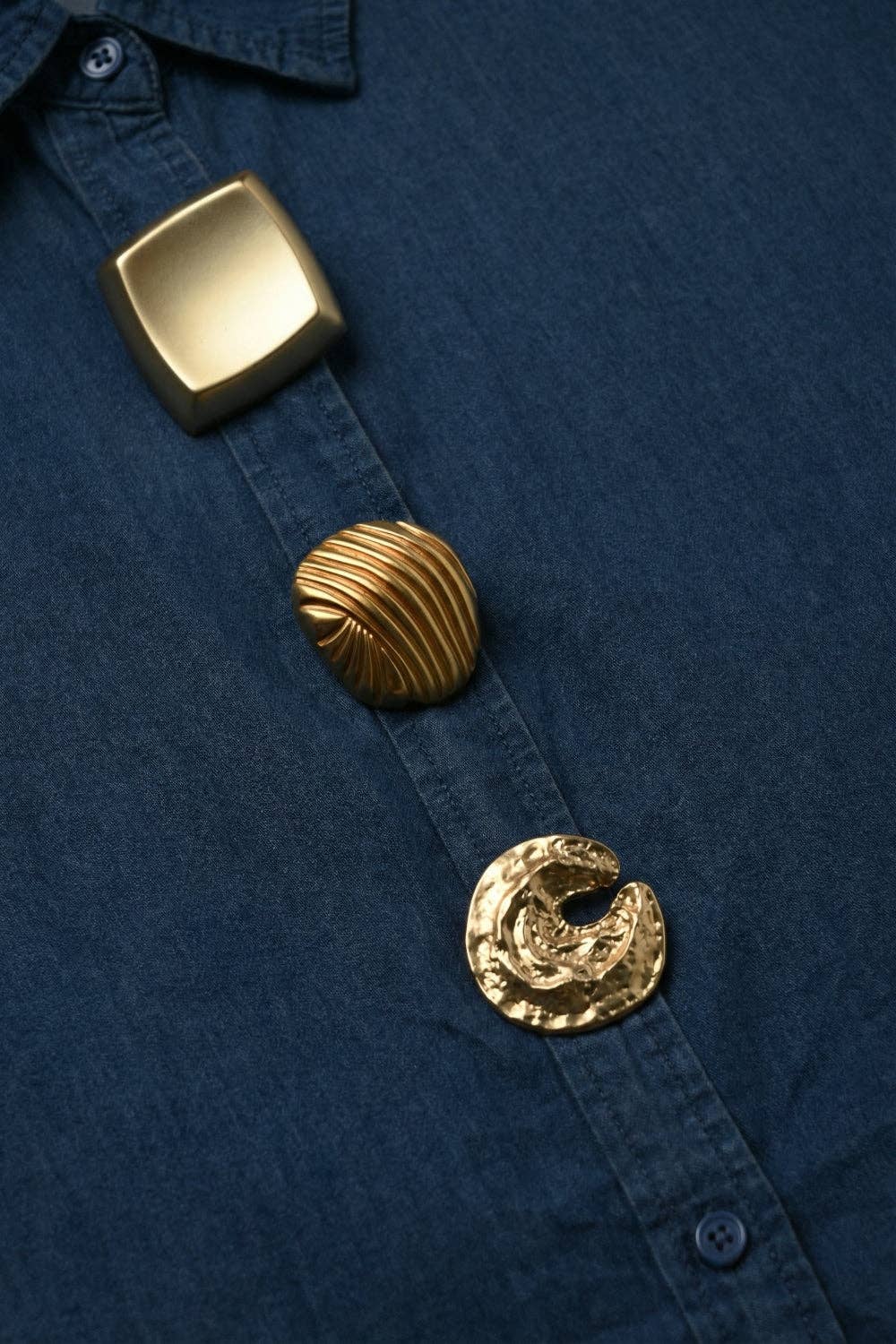 Blue Denim Blouse with Statement Gold Buttons