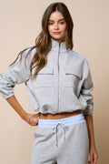 Color Block Zip Up Mock Neck Sweatshirt And Pant Set