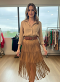 Fringe Tan Faux Suede Skirt