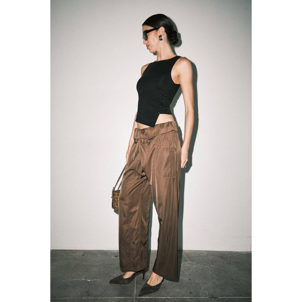 Black Laura Jersey Knit Side Button Asymmetric Hem Tank