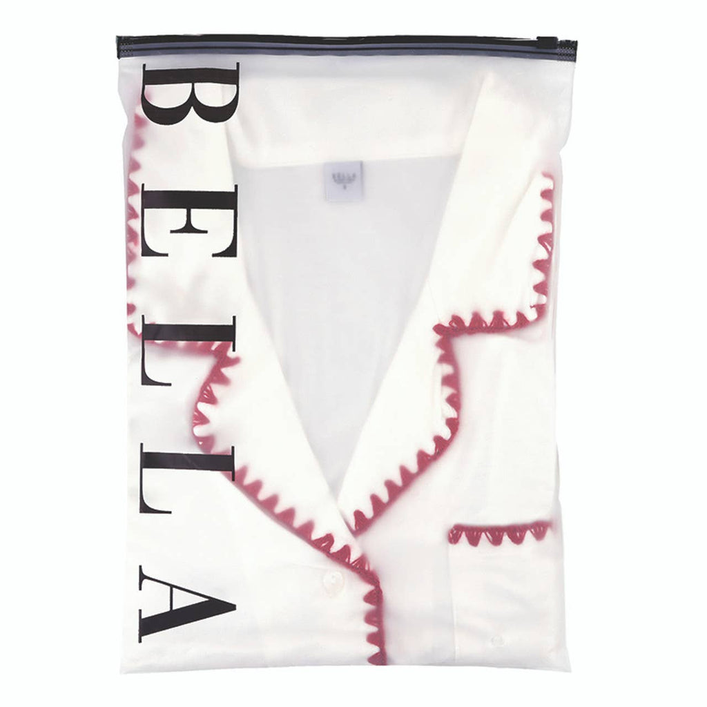 Short Bamboo PJ Set - White + Red Whip Stitch