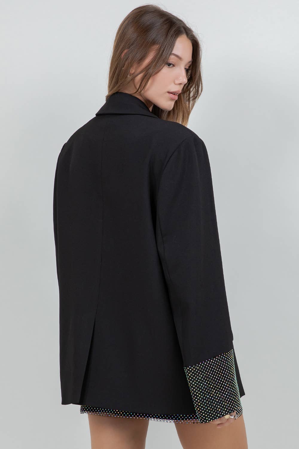 BLAZER WITH CONTRAST RHINESTONE SLEEVES