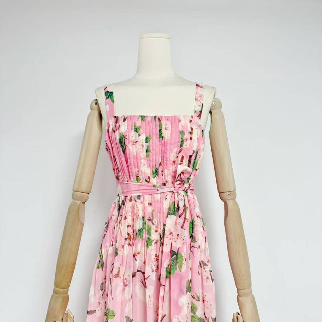Chiffon Ombre Floral Pleated Maxi Dress