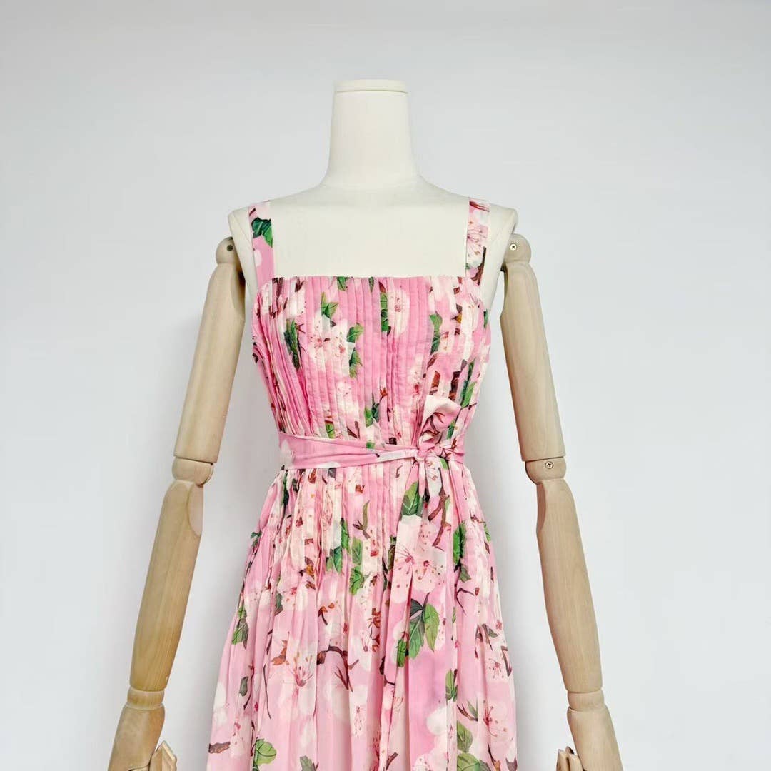 Chiffon Ombre Floral Pleated Maxi Dress