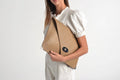Symmetria Large Leather Clutch In Tan And Silver