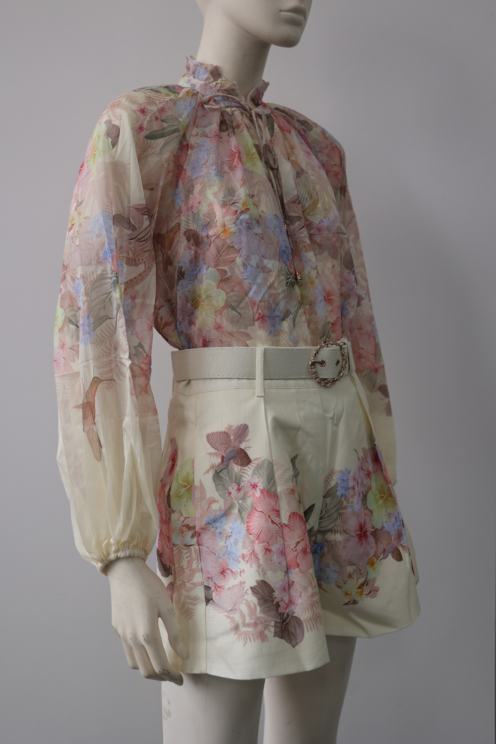 Tropical Floral Blouse and Shorts Set