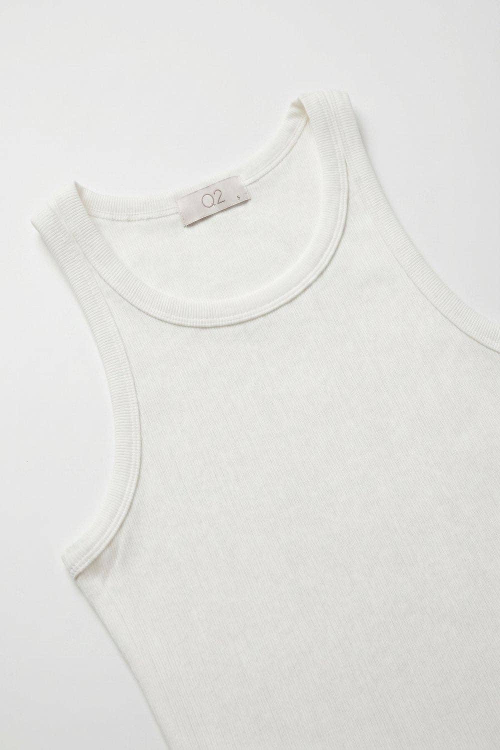 White Ribbed Crew Neck Tank Top with Racerback Sleeve