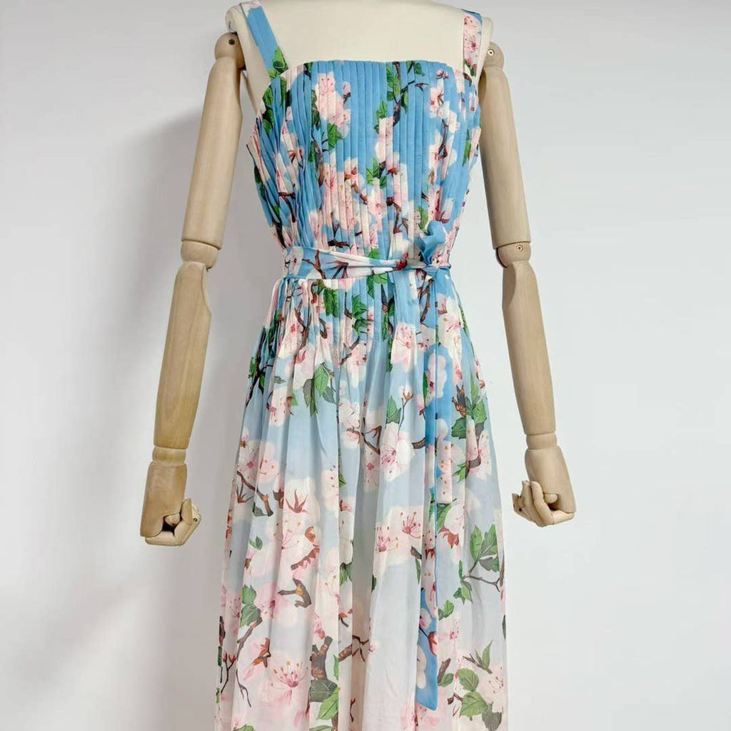 Chiffon Ombre Floral Pleated Maxi Dress