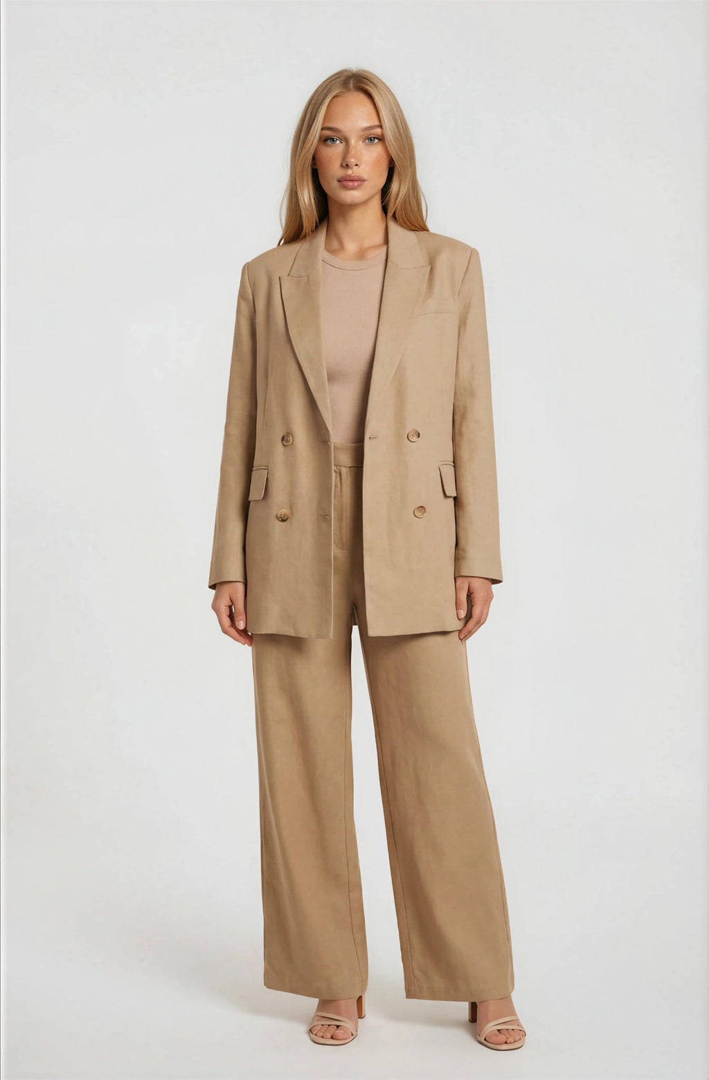 Camel Wide Leg Every Ocassion Suit Set