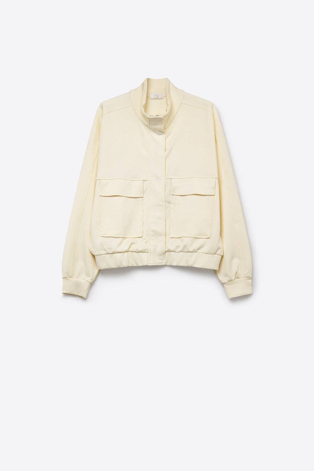 Cream High Collar Pocket Bomber Jacket