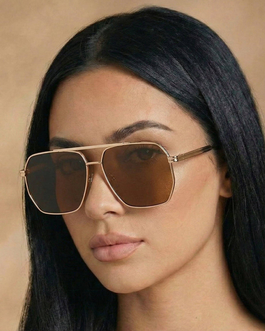 Goldie Brown/Gold Sunglasses