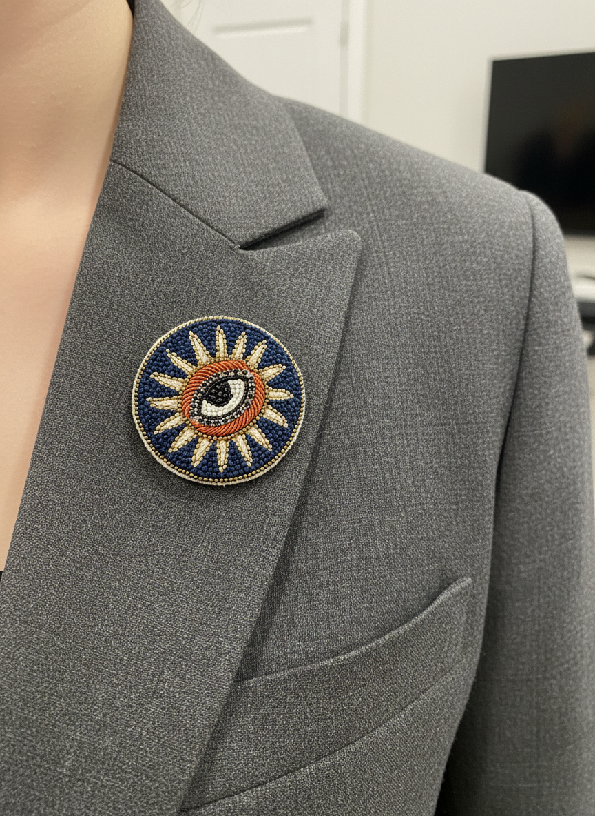 Evil Eye Beaded Brooch