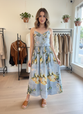 Linen Fower Belted Dress