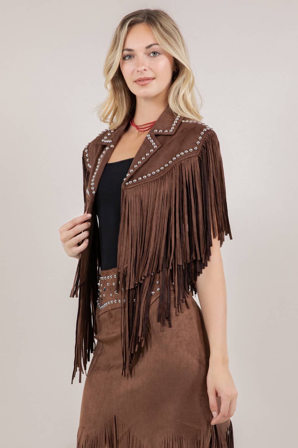Suede Like Fringe Studded Shawl