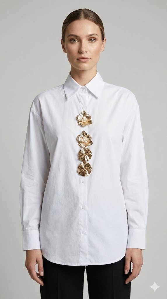 Embellished Button-Down Shirt: One Size