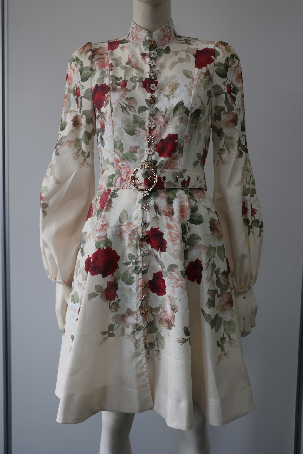 Floral Button-Front Belted Dress