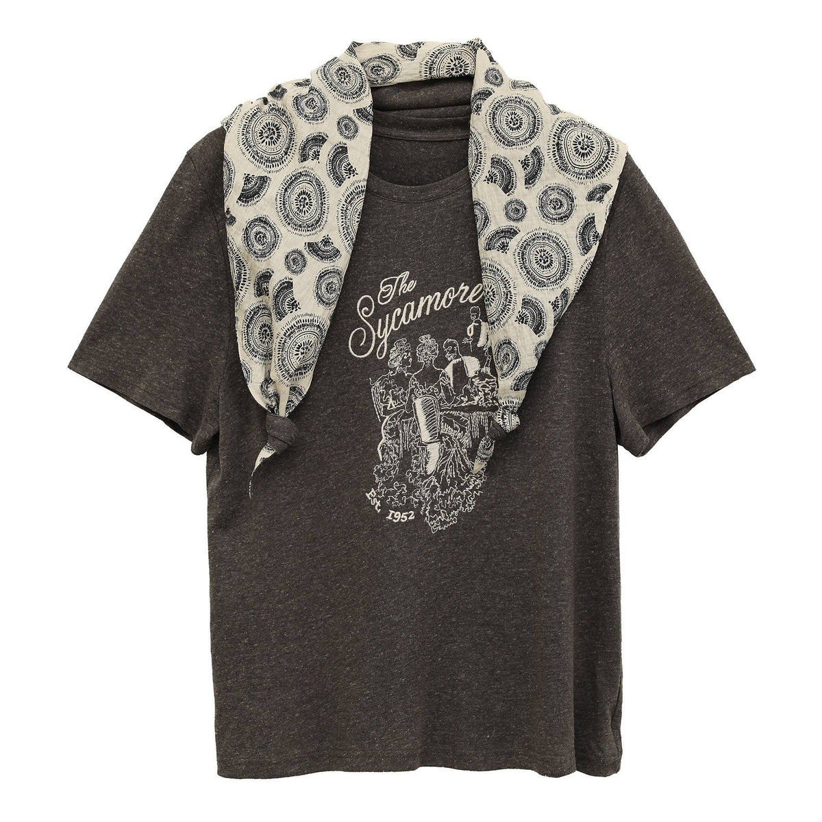 Gray Vintage Soft Graphic Tee with Scarf