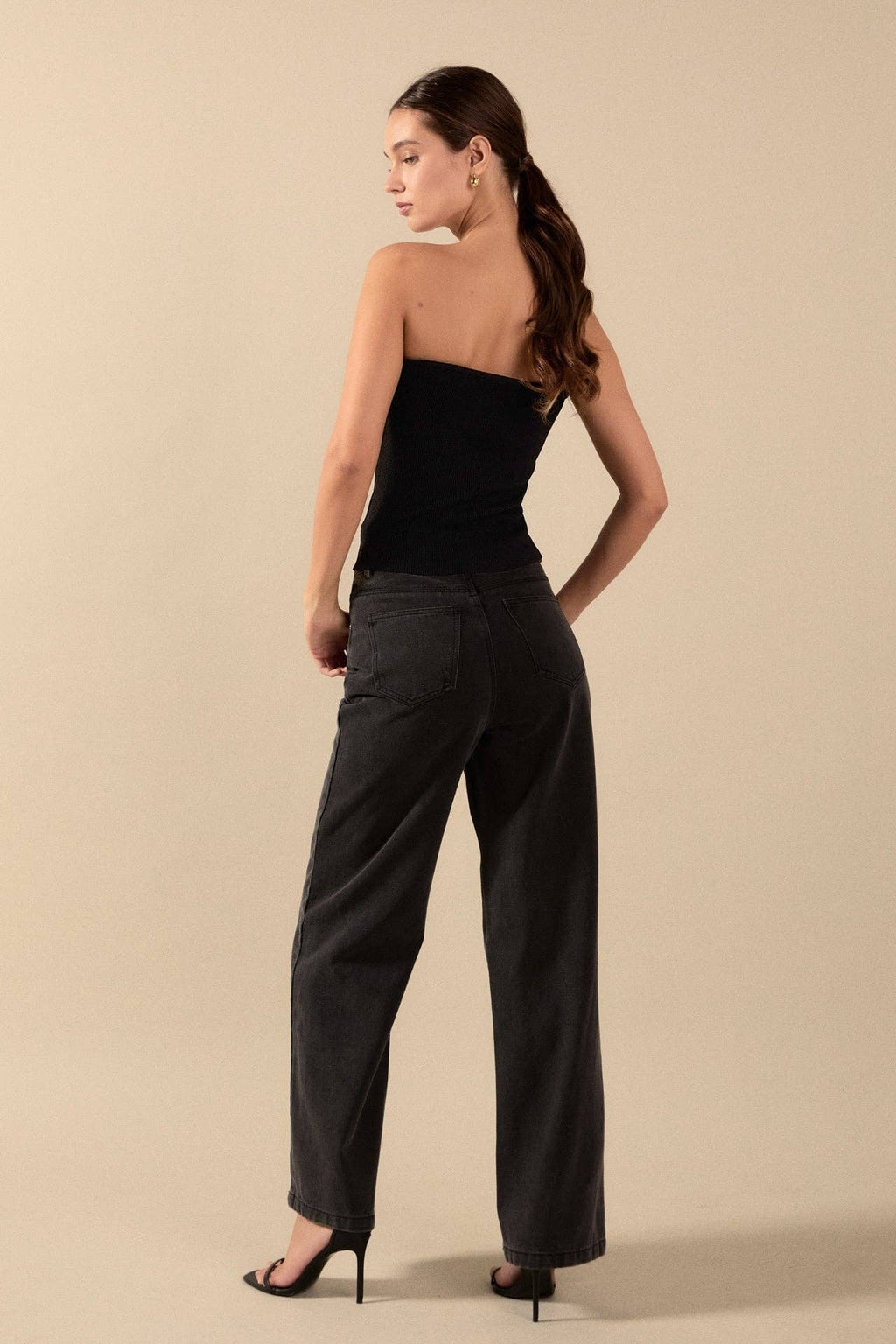Black Knit Strapless Top