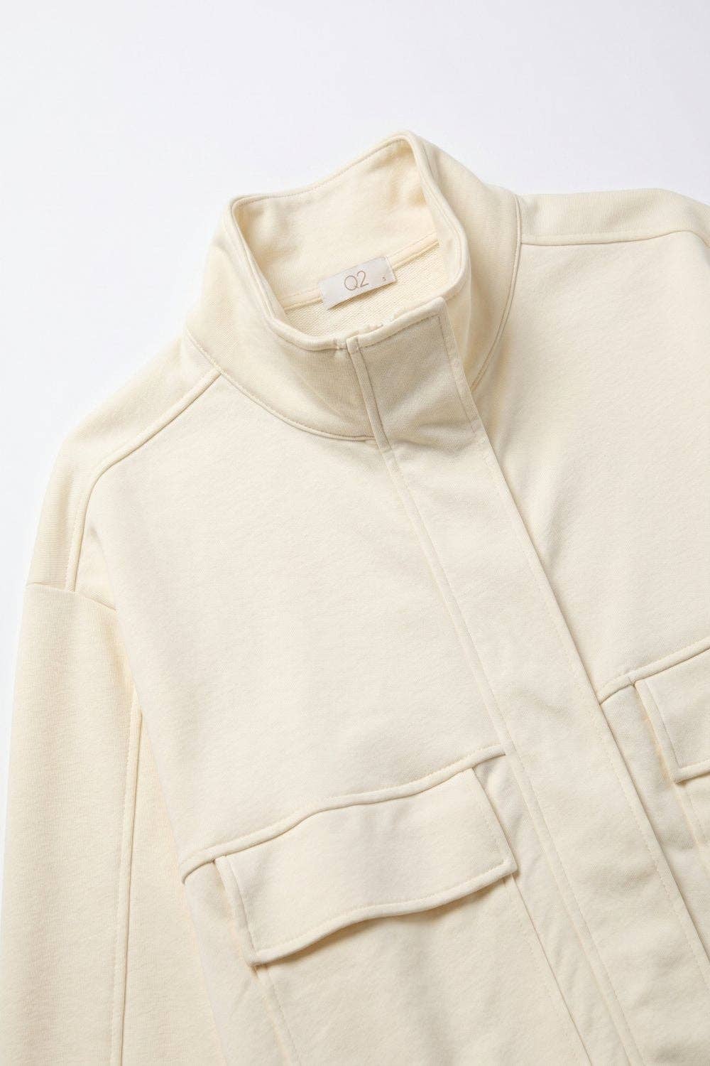 Cream High Collar Pocket Bomber Jacket