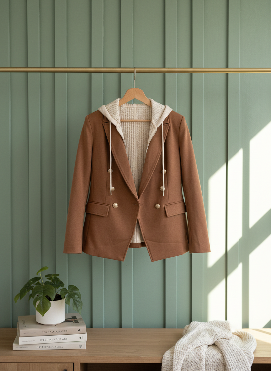 Helen Double Breasted Blazer With Detachable Hoodie