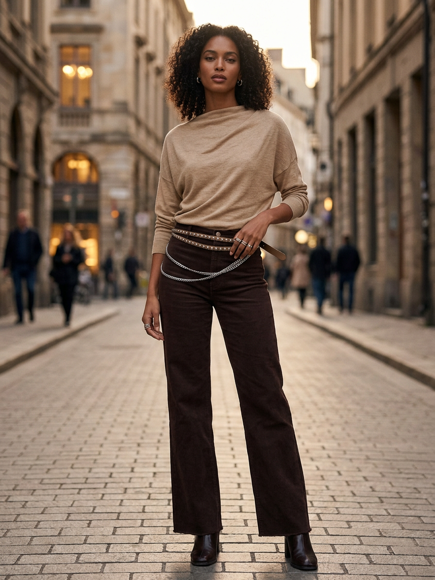 Camel Color Suede Like Multi Layer Chain Belt