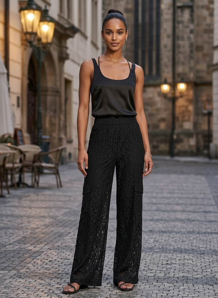 Wide Leg Lace Cargo Pants