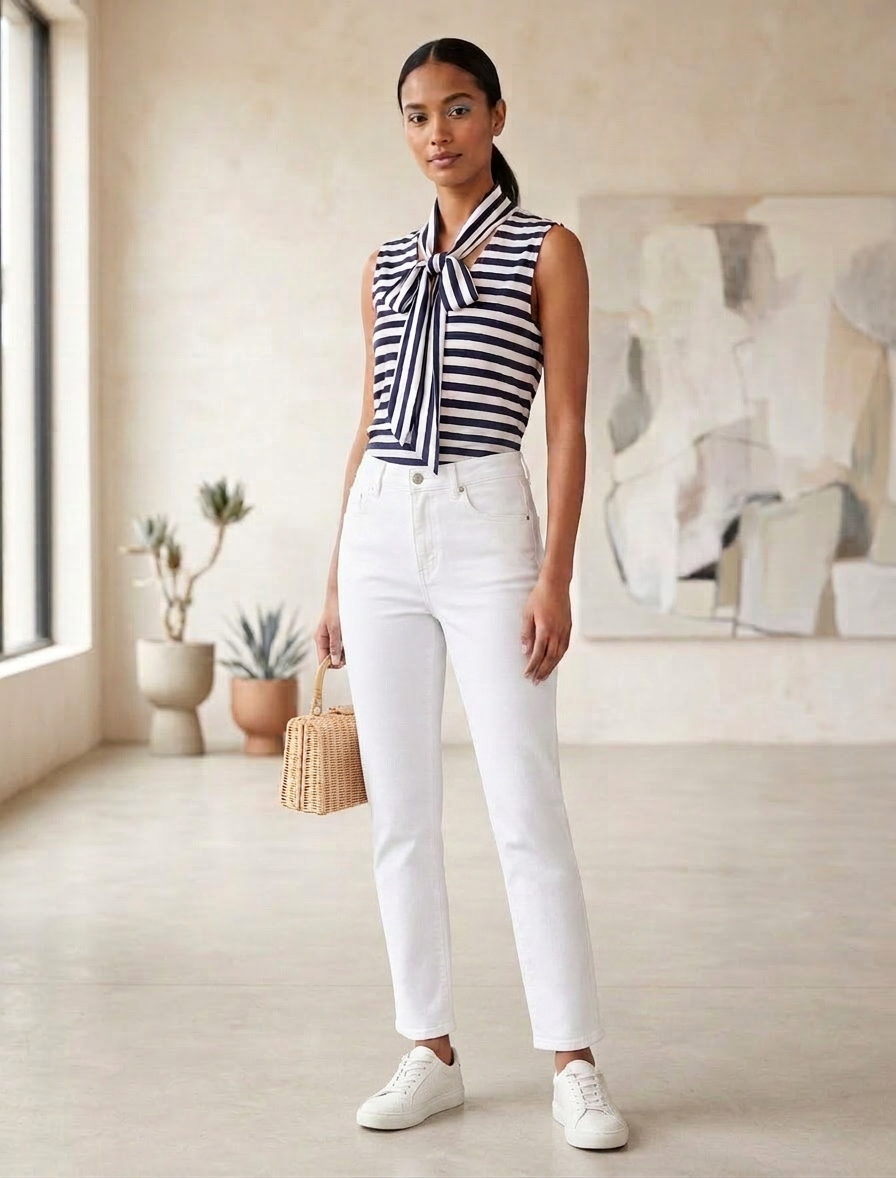 Striped Top With Tie Accent