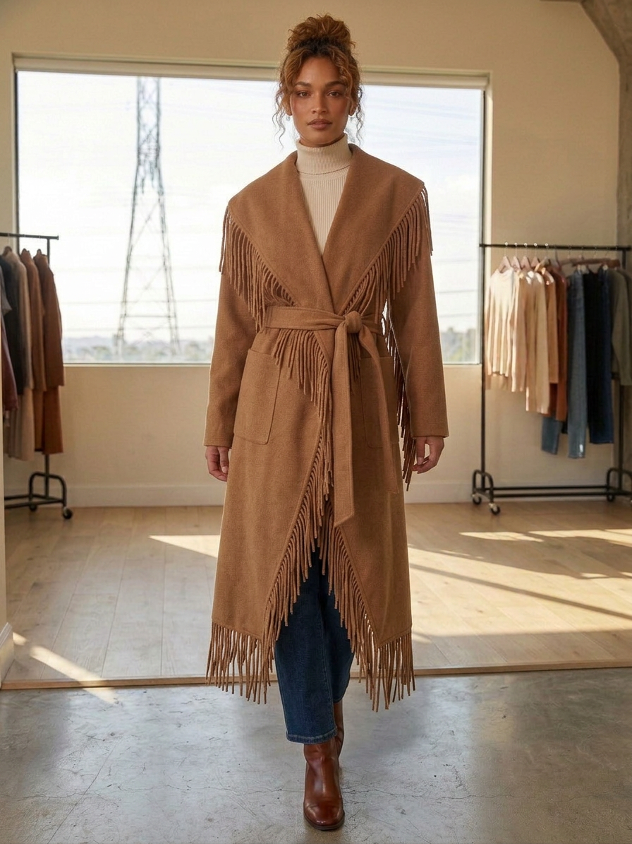 Fringe Wool Blend Coat