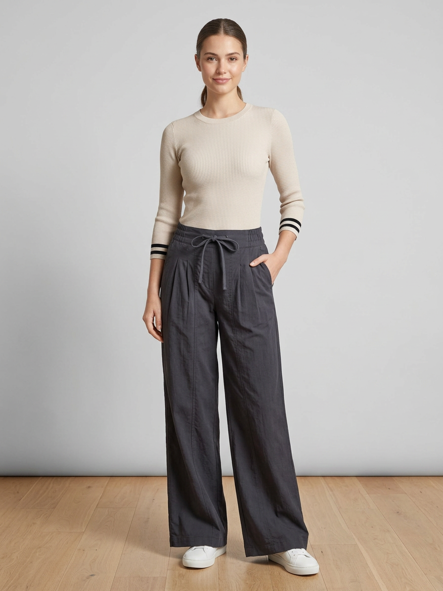 Grey Wide Leg Cotton Pants
