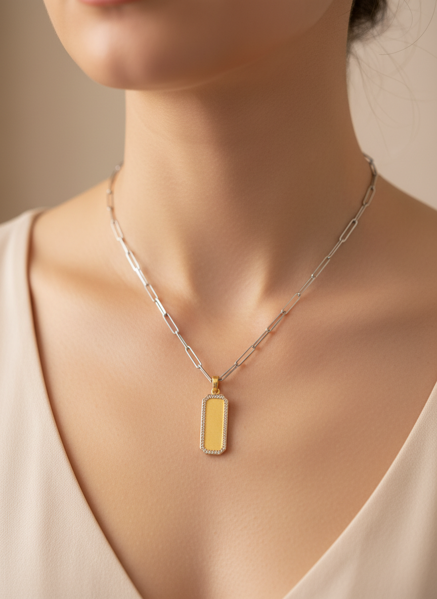 Diamond 18k Gold and Chocolate Diamond Bar Pendant (pendant only)
