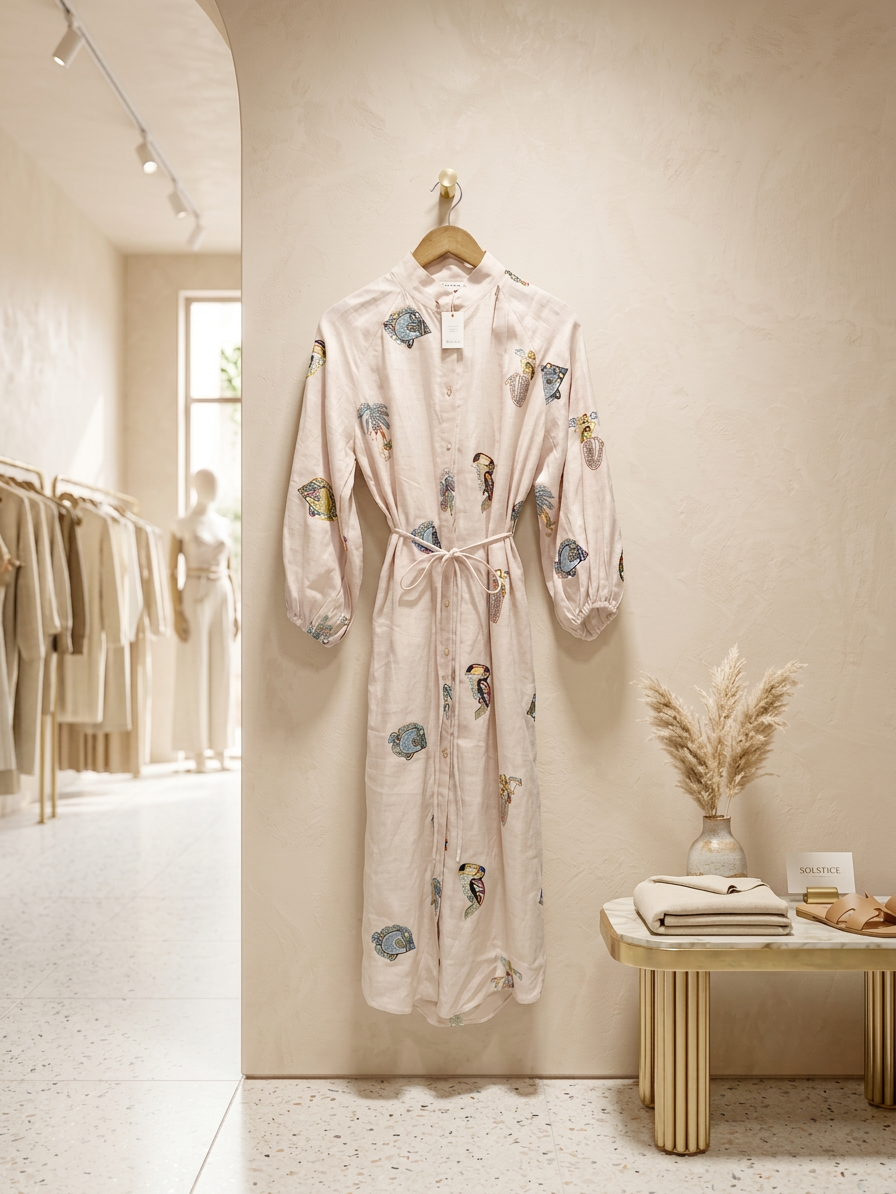 Pink Linen Embroidered dress