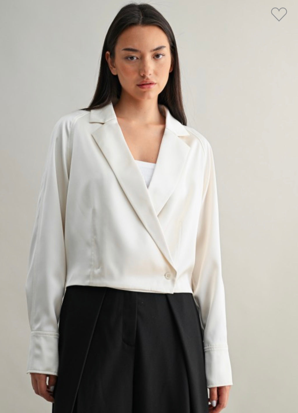 Ecru Satin Cross Body Tuxedo Crop Blouse/Jacket