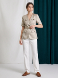 Linen Blend Belted Short Sleeve Blazer Women