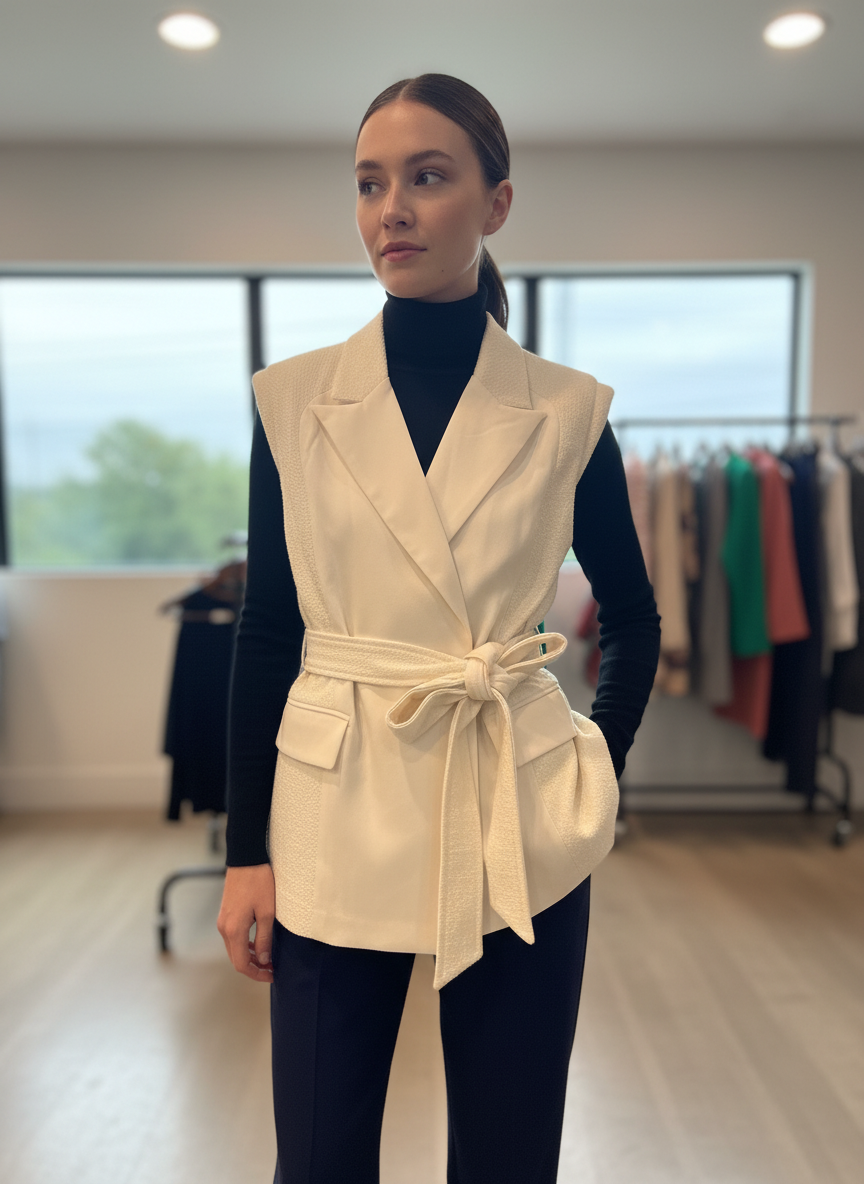 Mix Media Belted Vest
