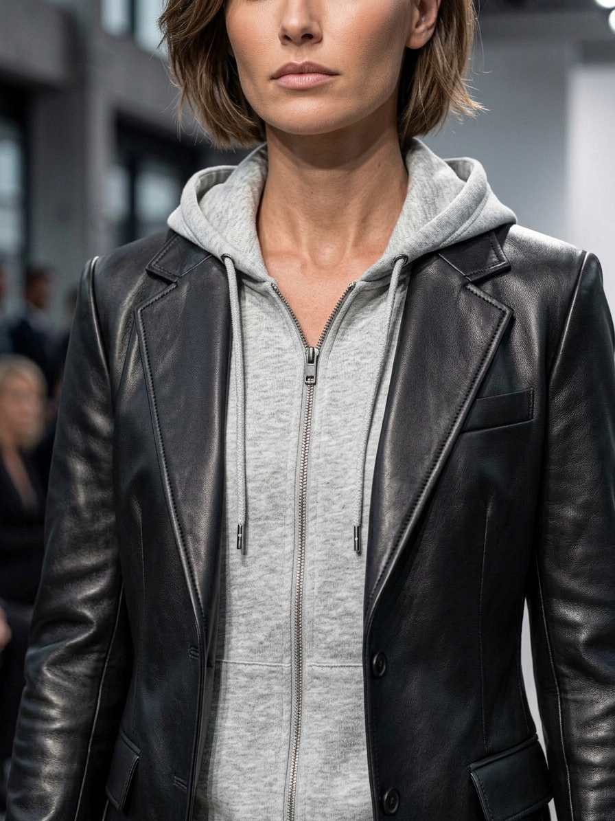 Vegan Leather and Sweatshirt Combo Blazer