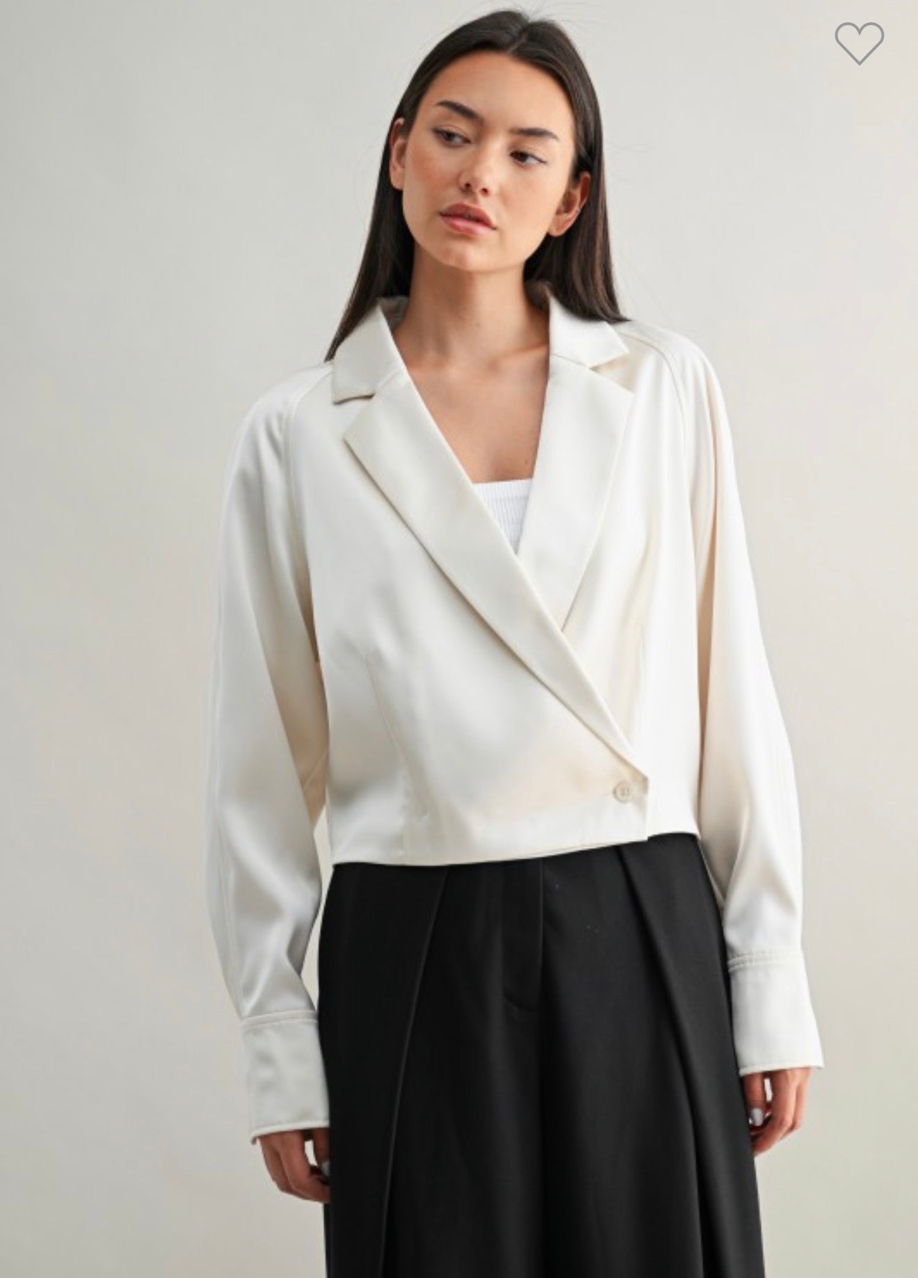 Ecru Satin Cross Body Tuxedo Crop Blouse/Jacket
